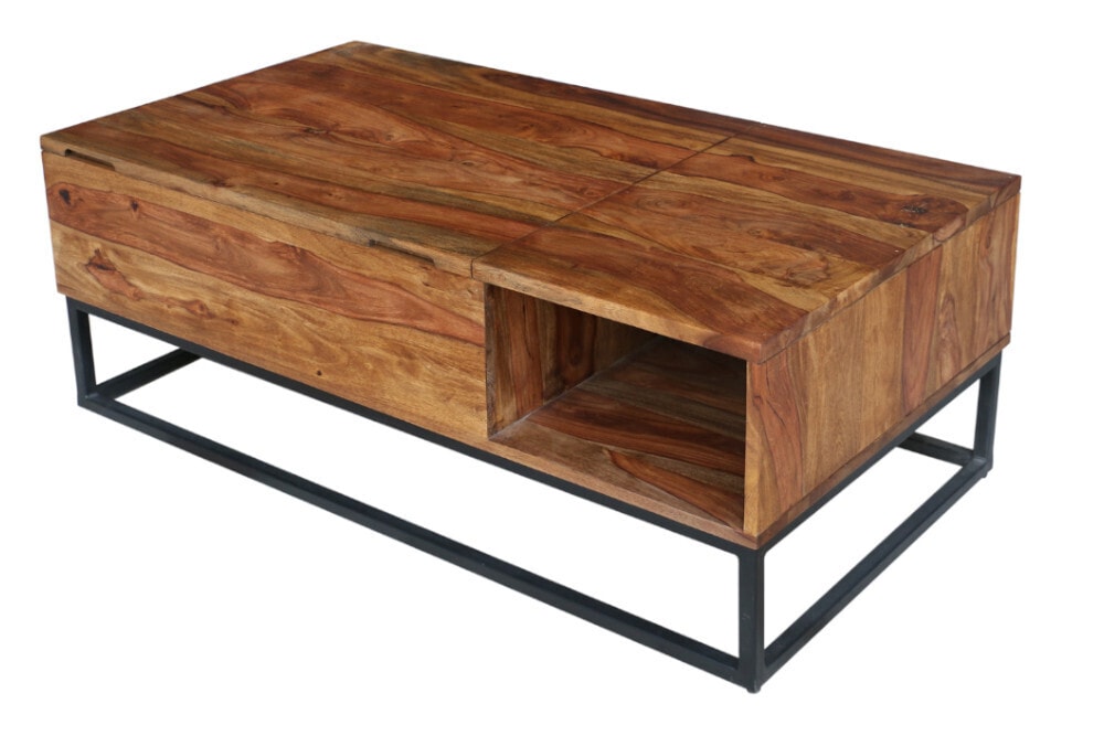 Höhenverstellbarer Couchtisch MAKASSAR FUNCTION 110cm braun Sheesham Massivholz stone finish