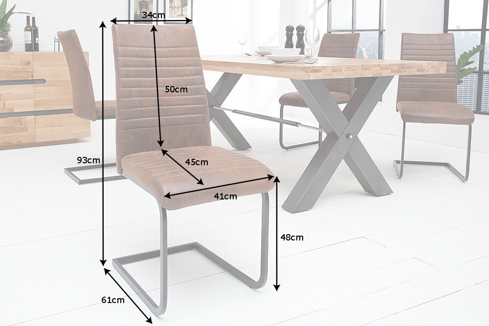 Industrial Freischwinger Stuhl APARTMENT antik braun mit Metallgestell