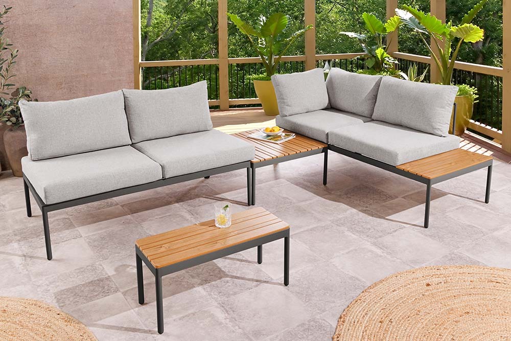 Outdoor Lounge MOBILE MODULAR anthrazit hellgrau Garten-Sitzgruppe inkl. Tisch und Kissen