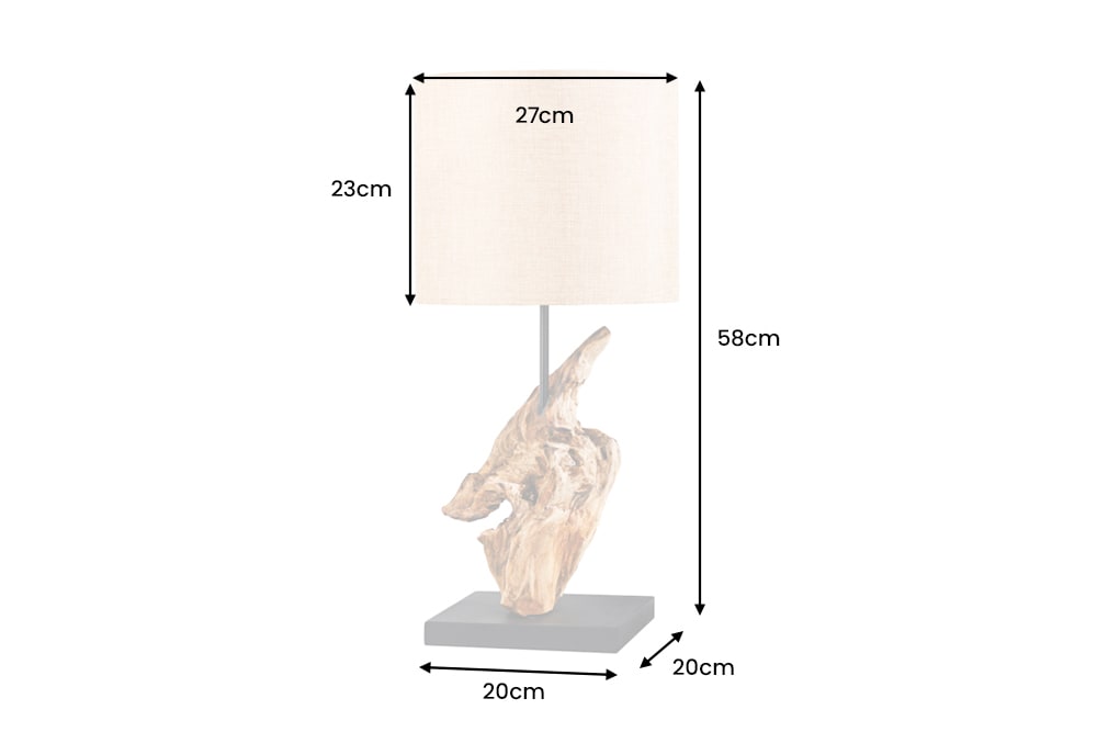 Treibholz Tischlampe HYPNOTIC 60cm natur Leinen-Schirm