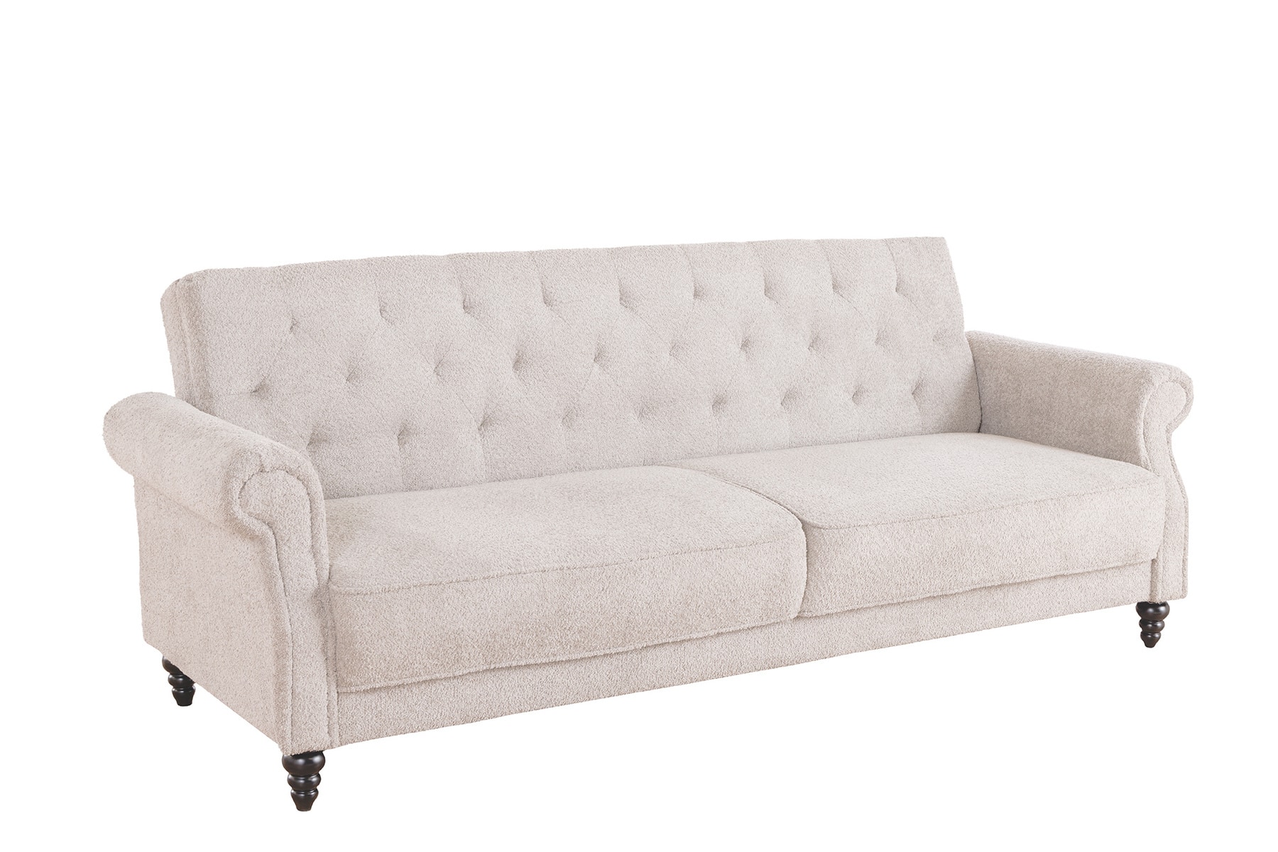 Chesterfield 3-Sitzer Sofa MAISON BELLE AFFAIRE 220cm greige Bouclé mit Schlaffunktion