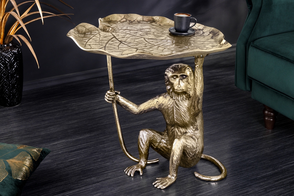 Design Beistelltisch WILDLIFE MONKEY 60cm gold antik Metall handmade