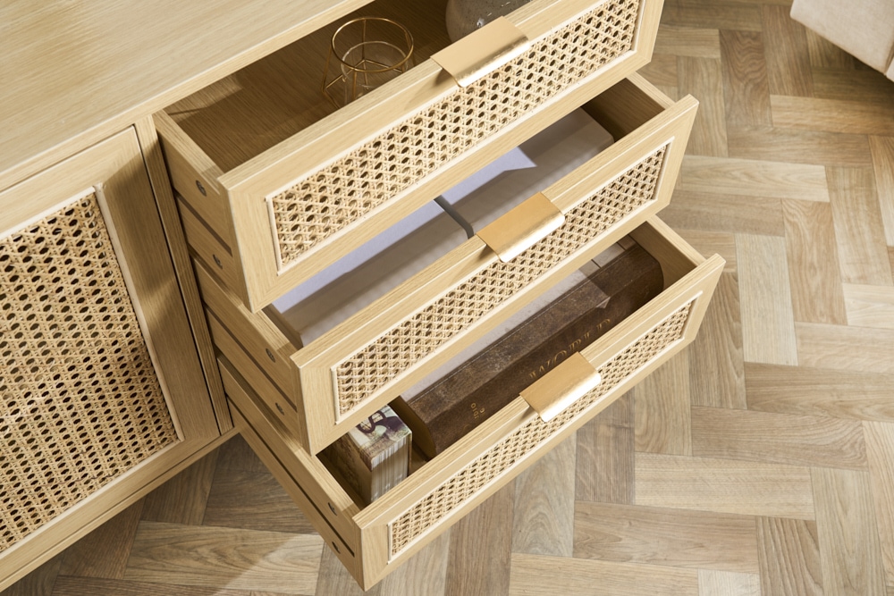Design Sideboard VIENNA 155cm Wiener Geflecht Rattan Kommode mit Schubladen