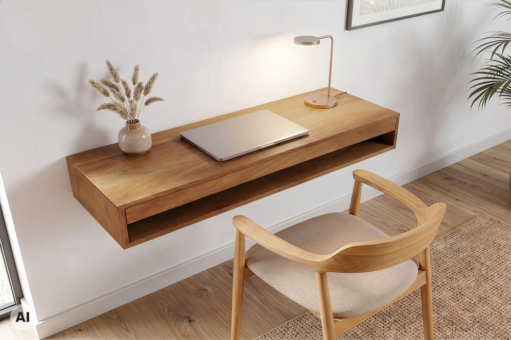 Hängender Konsolentisch PURE 100cm braun Mangoholz honey finish Schreibtisch Stauraum
