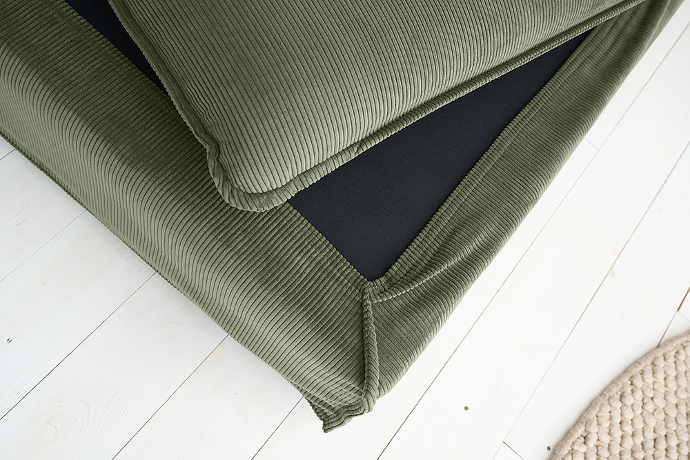 Großer Sitzhocker HEAVEN 100cm grün Cord Sofahocker abnehmbarer Bezug
