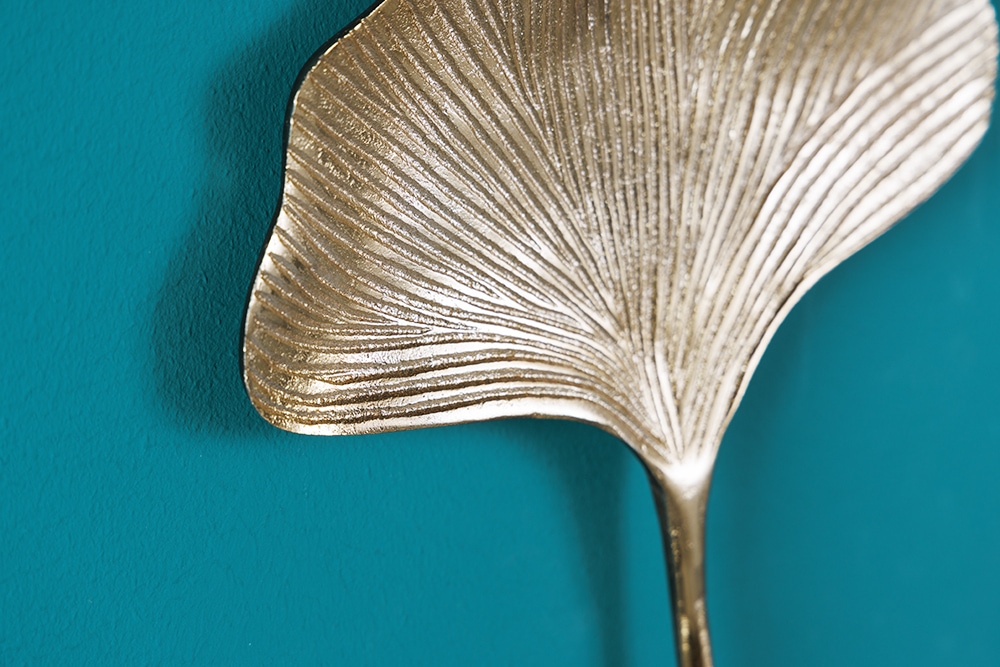 Dekoratives Kleiderhaken 3er Set GINKGO 30cm gold handmade Metall