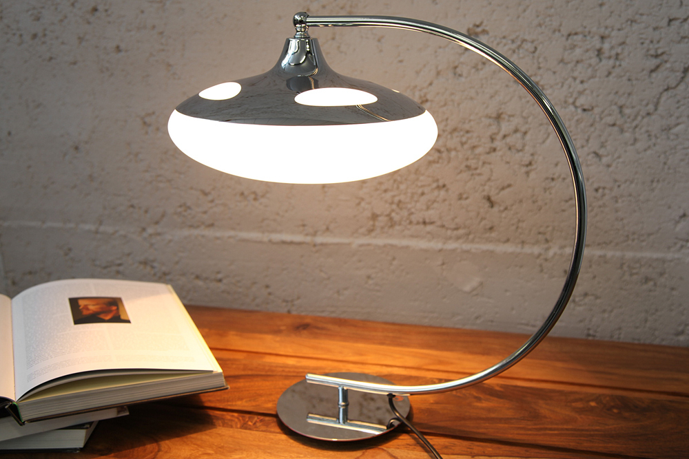Moderne Tischlampe LUNA LOGO 45cm silber verchromt Tischleuchte