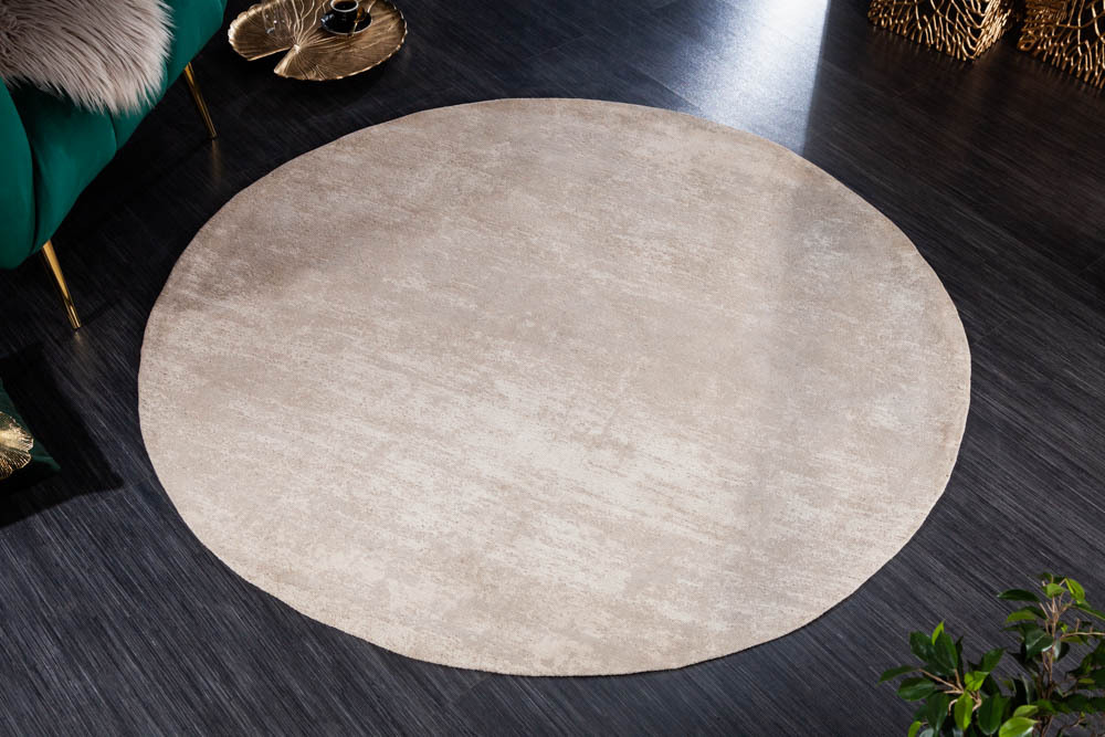 Vintage Teppich MODERN ART 150cm beige verwaschen rund Used Look