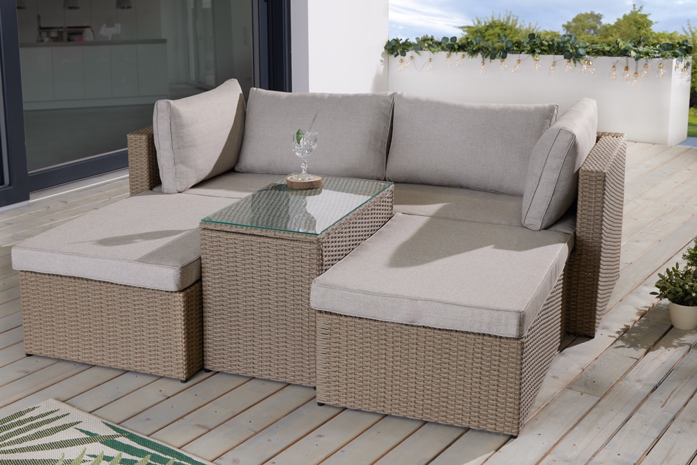 Outdoor Gartenlounge Set XXL MODULAR natur Polyrattan Sitzgruppe wetterfest inkl. Kissen