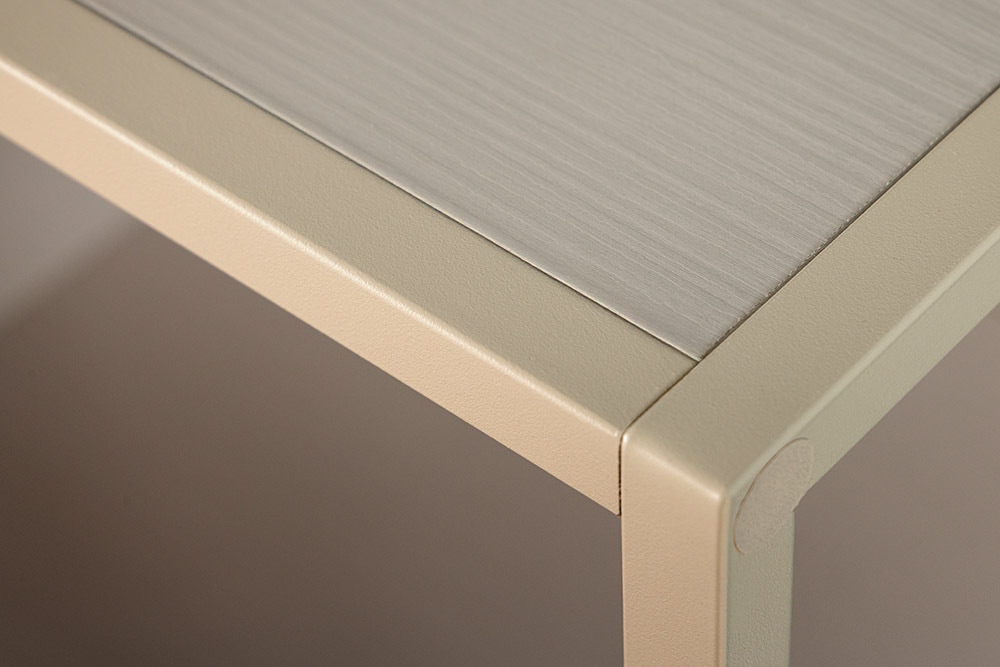 Modernes Bücherregal SLIM LINE 115cm champagner beige Metallgestell fünf Regalböden