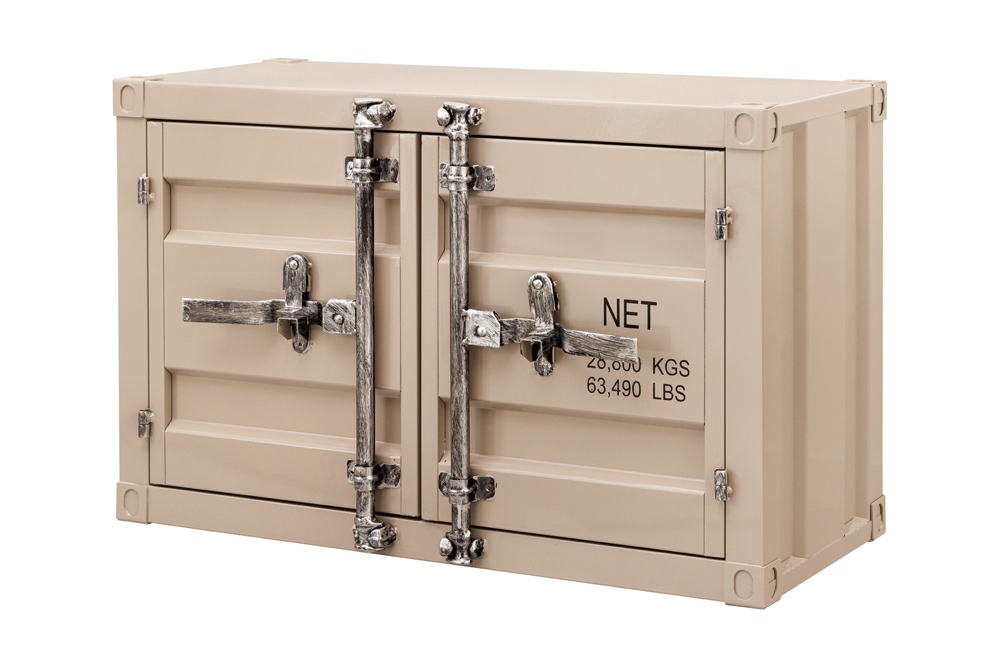 Container-Schrank GLOBETROTTER 80cm greige Metall Couchtisch mit Flügeltüren Kommode