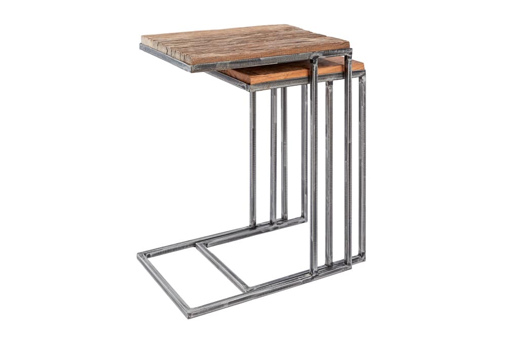 Industrial 2er Set Beistelltische BARRACUDA 45cm Salholz Massivholz geflextes Metallgestell