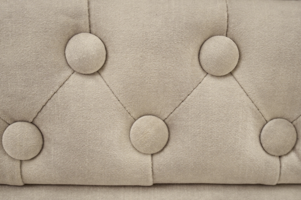 Chesterfield Sessel 110cm Samt champagner beige mit Knopfheftung und Federkern