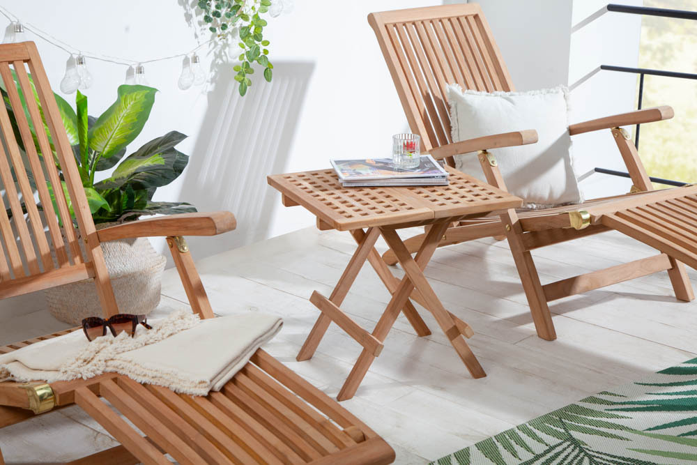 Wetterfester Beistelltisch EMPIRE TEAK 50cm Massivholz klappbar