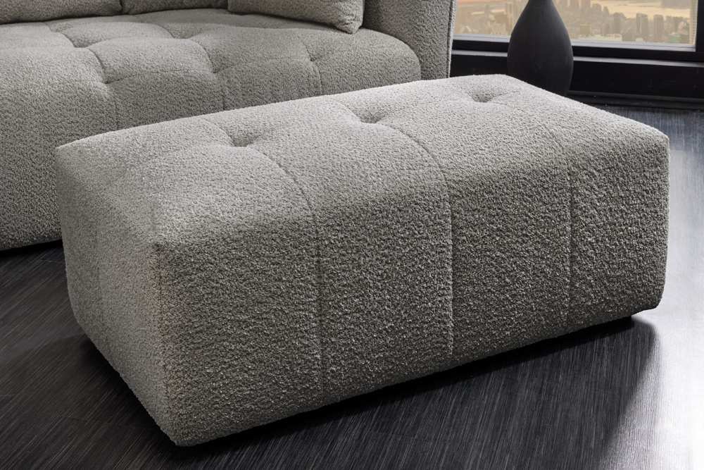 Moderner Hocker ROYAL 120cm grau Bouclé Federkern Sitzhocker Fußhocker