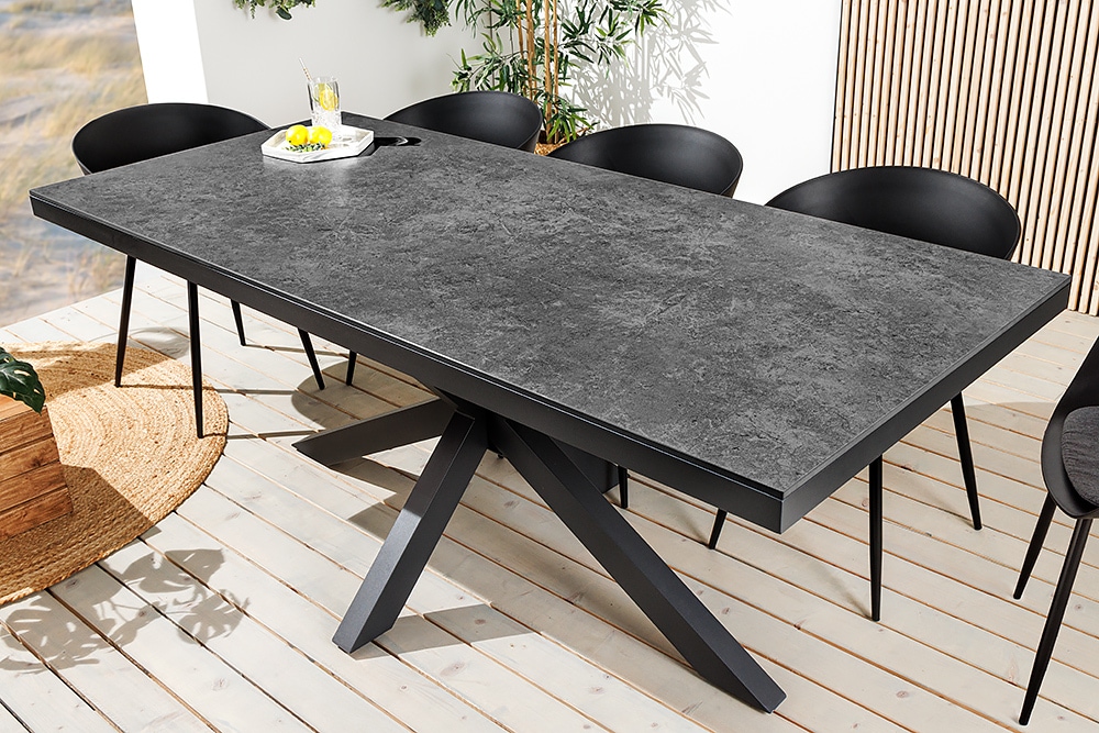 In- und Outdoor Esstisch GALAXIE 200cm anthrazit Keramik Aluminium wetterfest