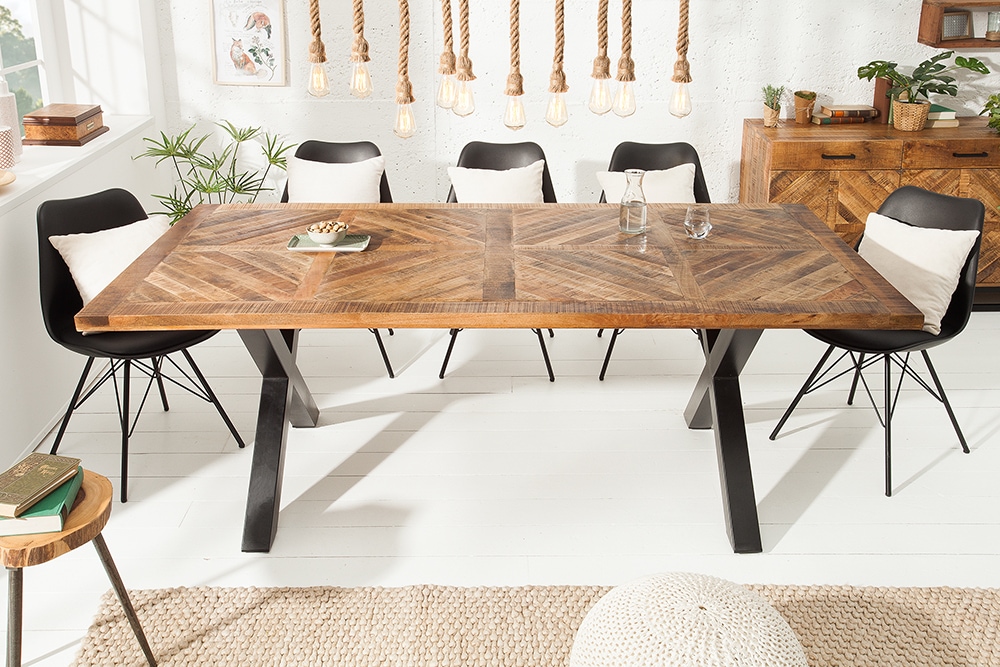 Massiver Esstisch INFINITY HOME 160cm natur schwarz Mangoholz Industrial Design X-Gestell