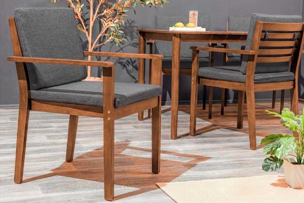 Outdoor Gartenstuhl KOPENHAGEN anthrazit braun Akazie honey finish inkl. Kissen stapelbar