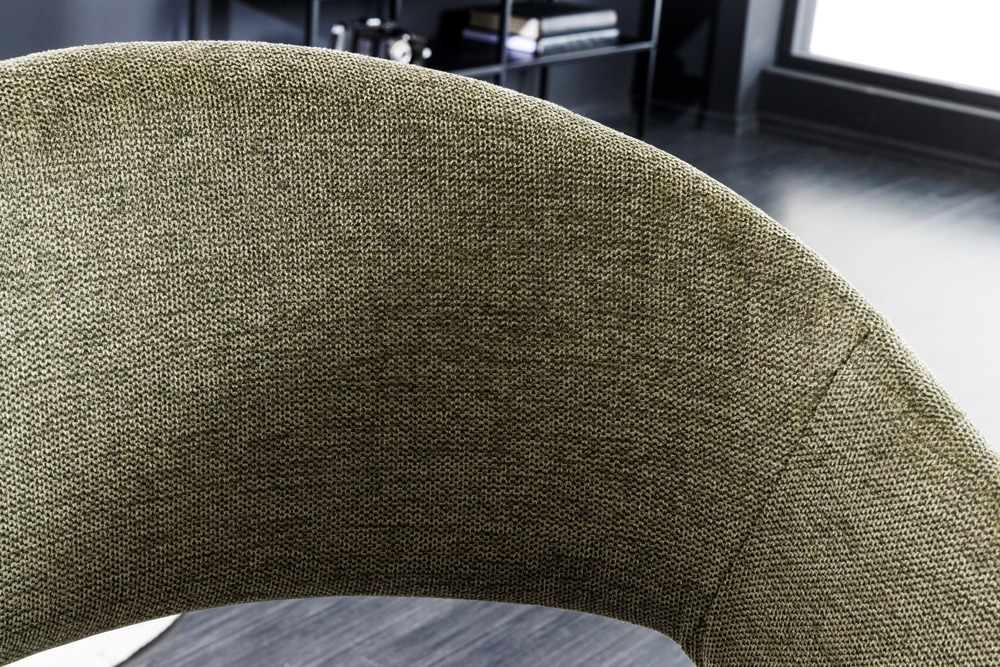Design Stuhl NORDIC STAR grün Strukturstoff Massivholz schwarz mit Armlehne gepolstert