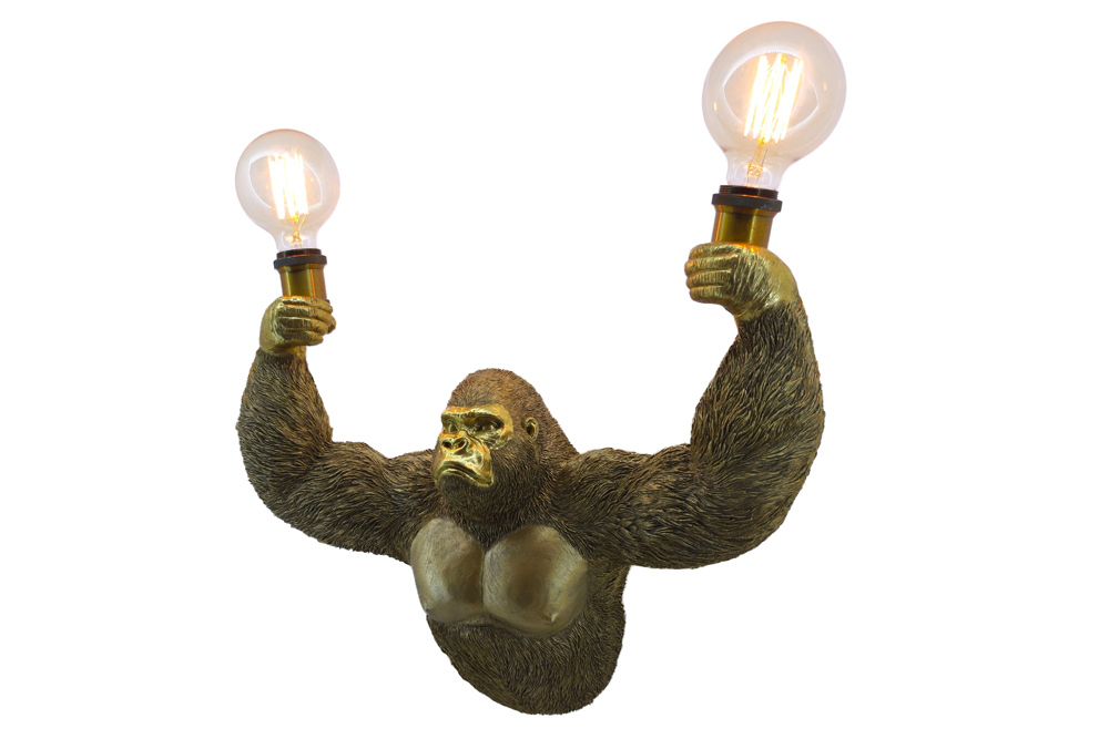 Moderne Wandlampe KING APE 50cm gold Affen-Skulptur handmade