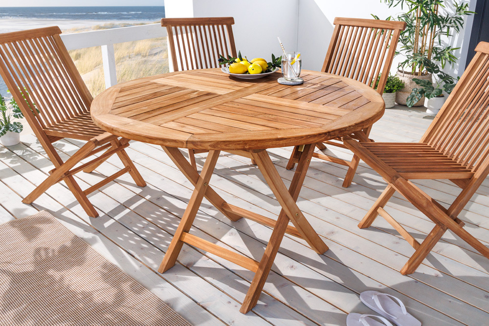 Massiver Gartentisch EMPIRE TEAK 100cm natur Teakholz rund klappbar Outdoor Balkontisch