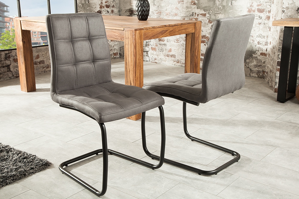 Industrial Freischwinger Stuhl MODENA vintage grau mit Ziersteppung