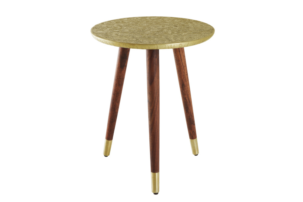 Design Beistelltisch ALCAZAR 50cm antik gold Metall Mangoholz Handarbeit rund