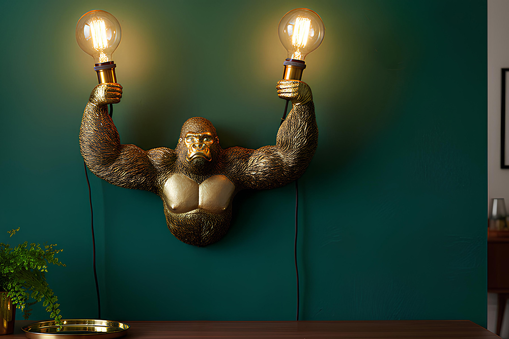Moderne Wandlampe KING APE 50cm gold Affen-Skulptur handmade Moderne Wandlampe KING APE 50cm gold Affen-Skulptur handmade