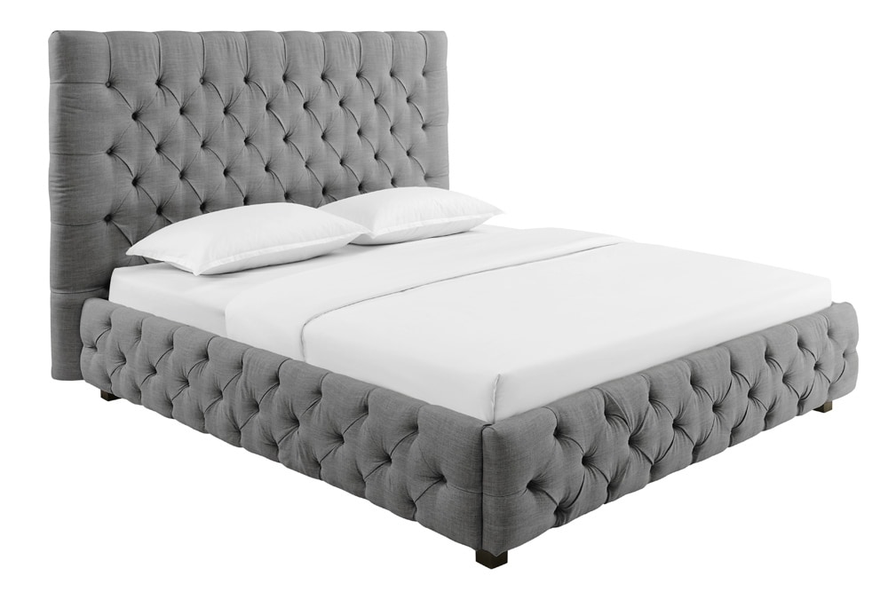 Design Boxbett PARIS 180x200cm grau Leinen Chesterfield Doppelbett