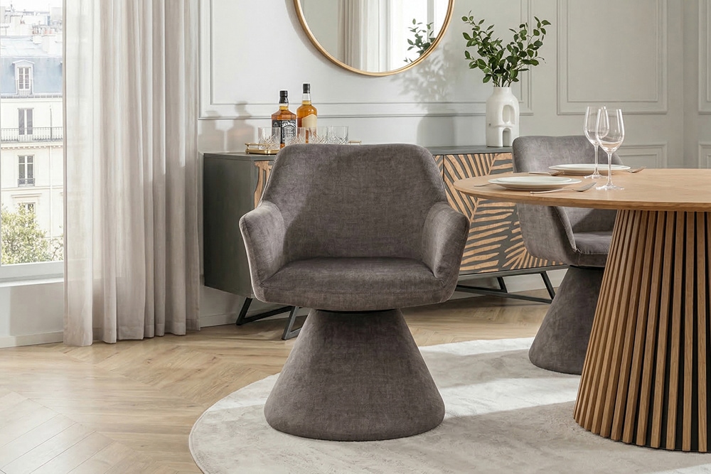 Drehbarer Stuhl AMBIENTO grau Vogue Velours Samt 180° mit Auto-Return Polsterstuhl