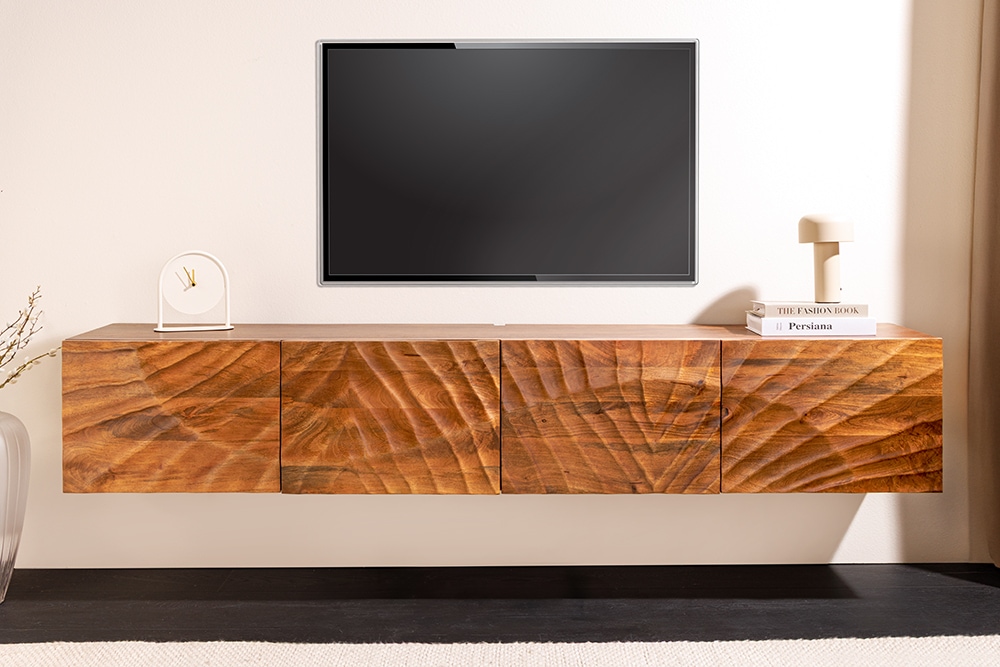 Massives TV-Board SCORPION 200cm braun Mangoholz hängend Lowboard