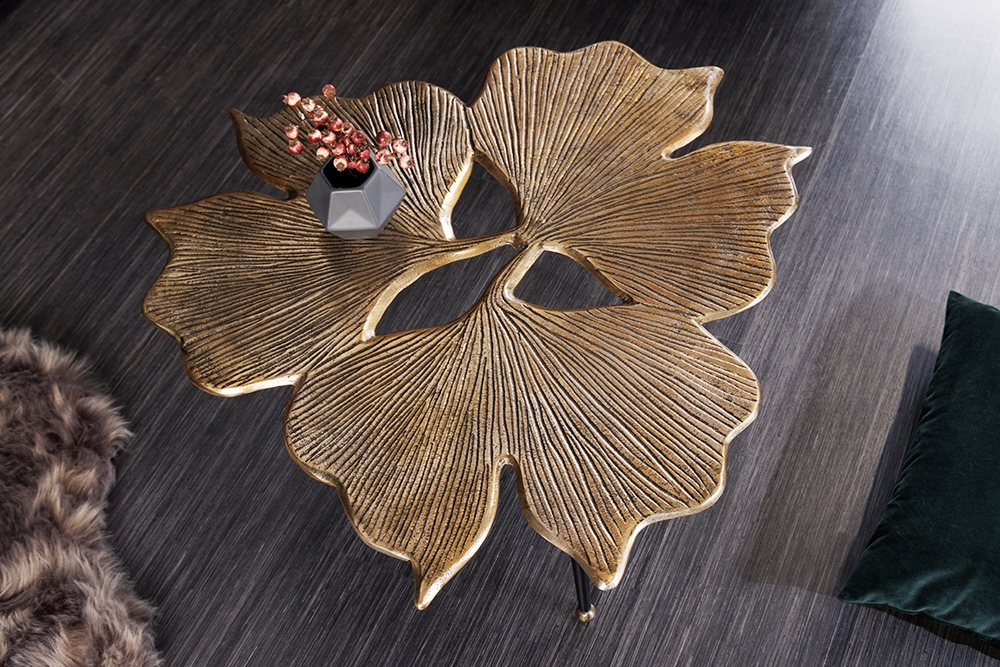Dekorativer Couchtisch GINKGO LEAFS 75cm gold handmade Metall