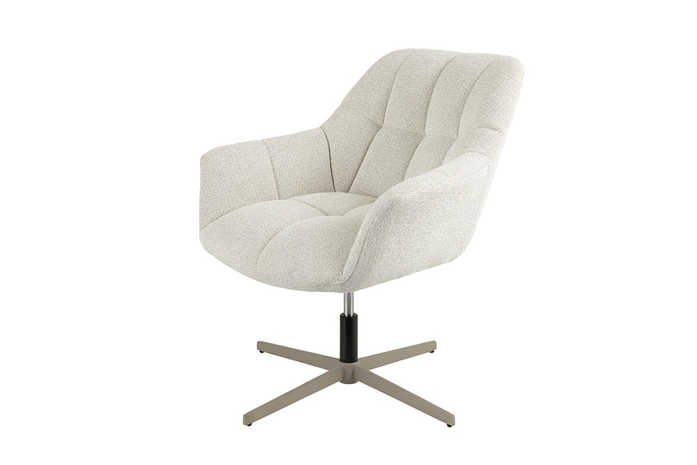Drehbarer Design Sessel PAPILLON beige Bouclé Tweed soft 360° Metall höhenverstellbar