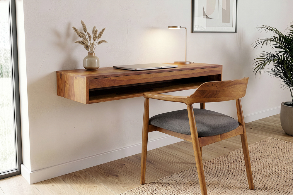 Hängender Konsolentisch PURE 100cm braun Sheeshamholz stone finish Schreibtisch