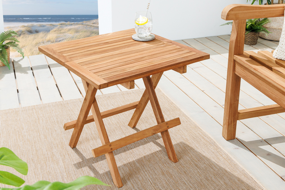 Massiver Gartenbeistelltisch EMPIRE TEAK 50cm natur Teakholz klappbar