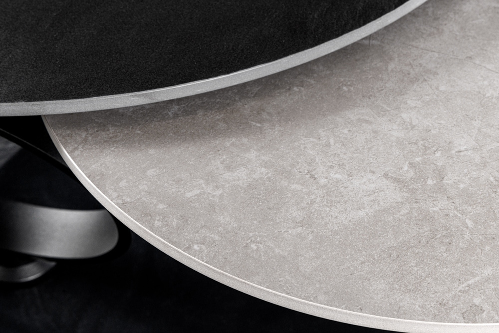 Design Couchtisch DANCING RINGS schwarz grau rund drehbar Keramik Metall