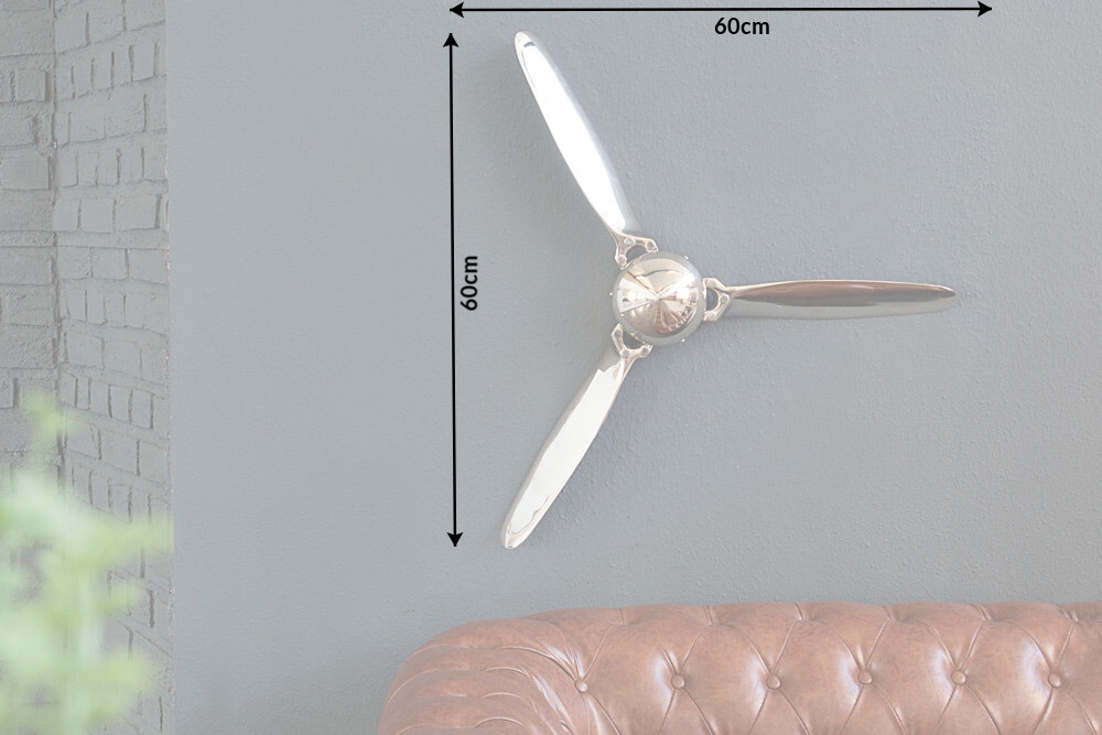 Authentische Wanddekoration SCREW III 60cm silber Flugzeug Propeller
