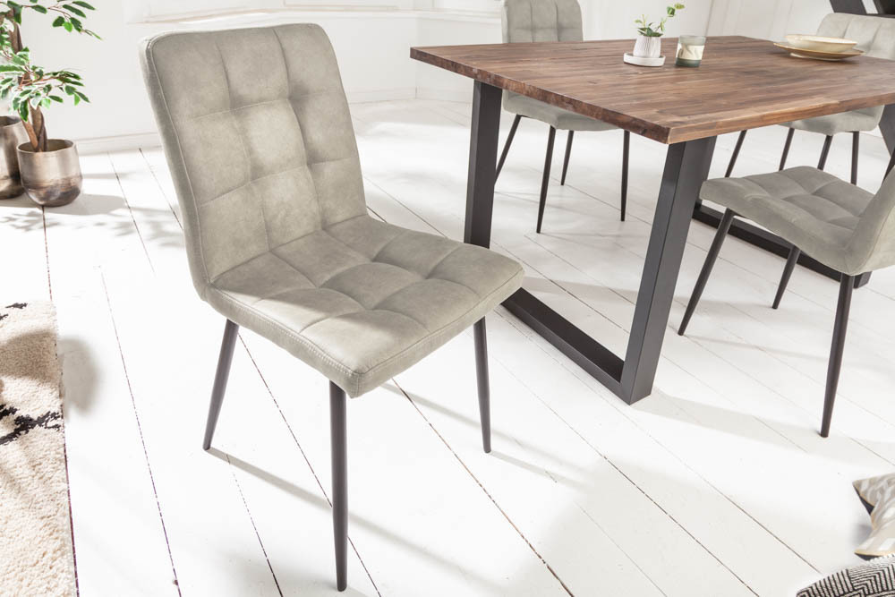 Retro Design Stuhl MODENA stone grau mit Ziersteppung