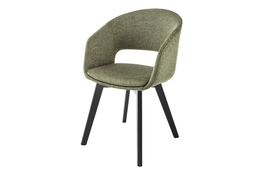 Design Stuhl NORDIC STAR grün Strukturstoff Massivholz schwarz mit Armlehne gepolstert
