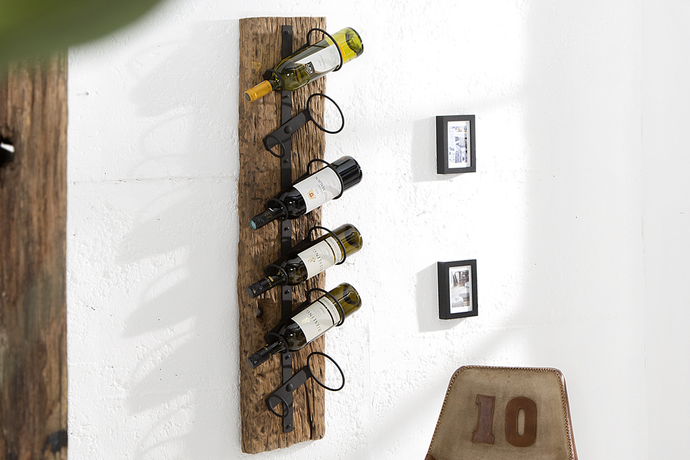 Massives Wand Weinregal BARRACUDA 100cm natur Teakholz Flaschenhalter