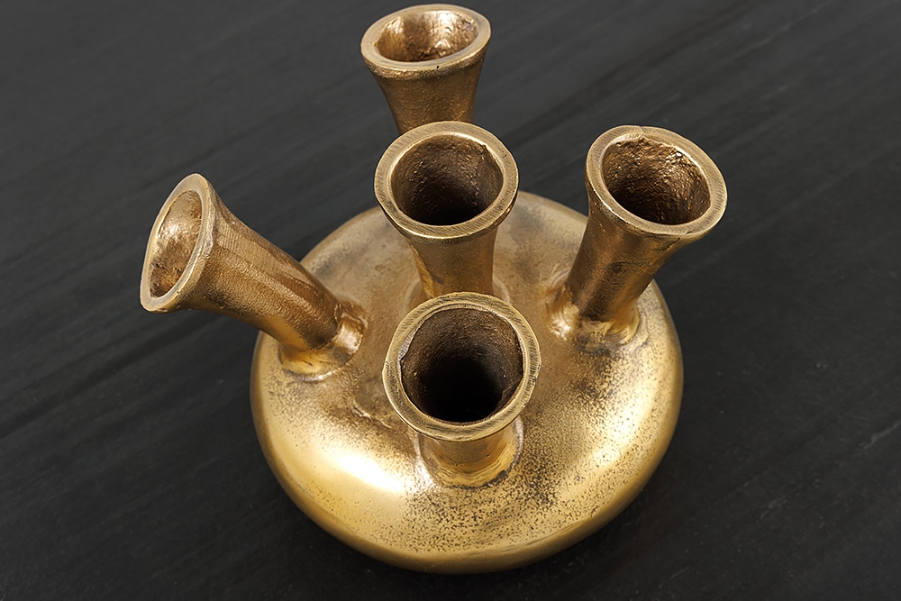 Handgefertigte Vase KIYA 25cm gold mit fünf Öffnungen Blumenvase