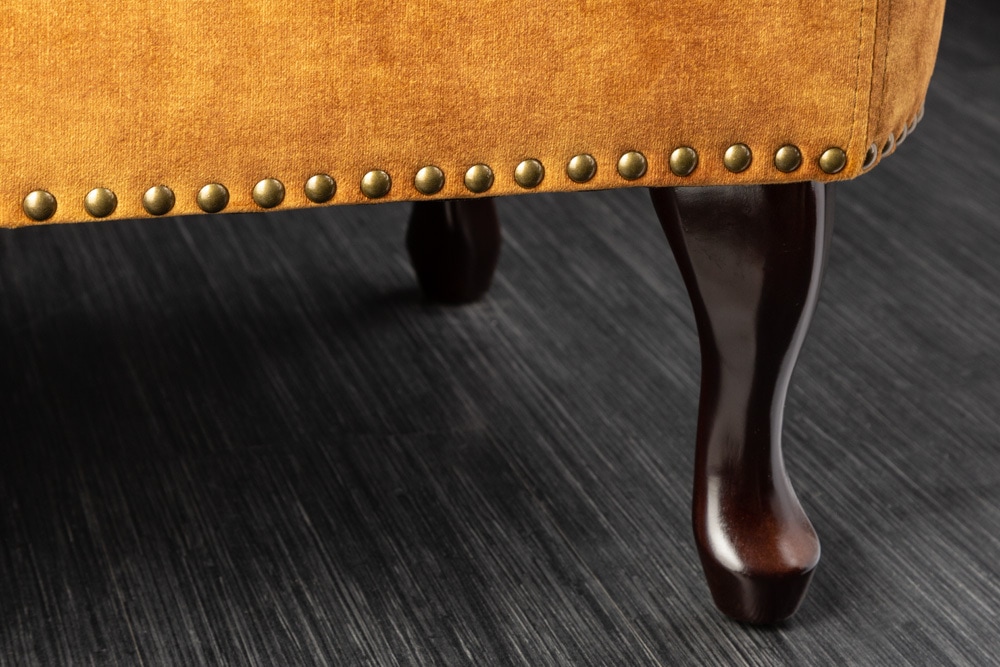 Design Récamière CHESTERFIELD 170cm senfgelb Samt Knopfheftung Nietenbesatz