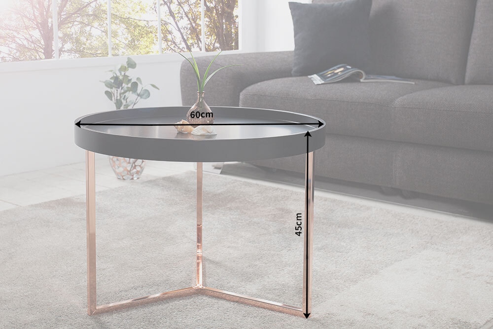 Extravaganter Couchtisch MODULAR 60cm matt schwarz kupfer rund inkl. Tablett