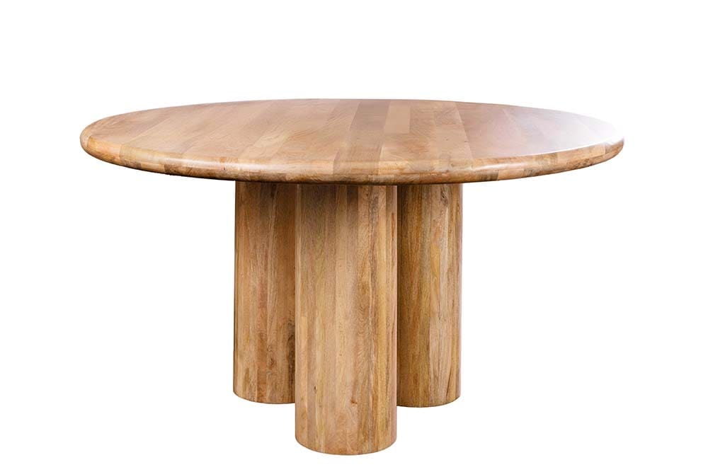 Runder Esstisch ART DECO 140cm natur Mangoholz massiv mit Säulenfüßen