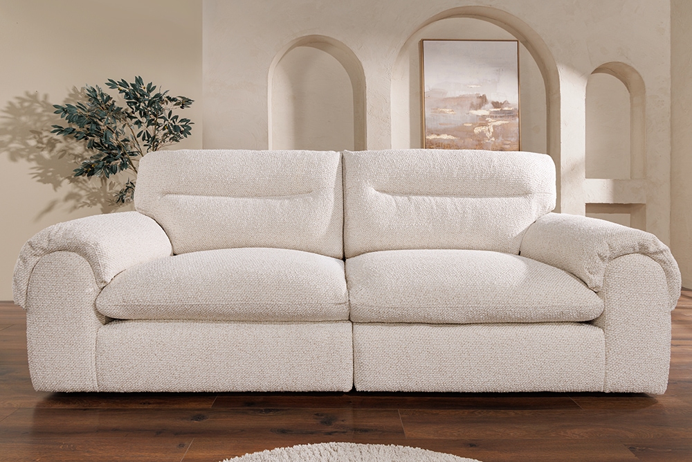 4-Sitzer Sofa SIXTH SENSE 245cm beige Bouclé-Strickstoff mit Nosagfederung und Daunenfedern