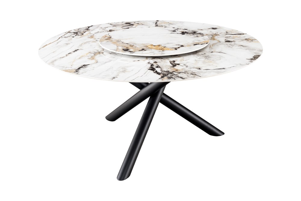 Runder Esstisch SPIN 150cm weiß grau gold 360° drehbare Servierplatte Aurora Oro Keramik