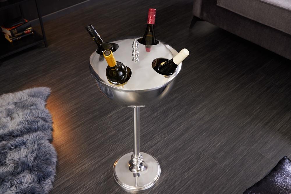 Dekorativer Weinkühler VINO 80cm silber handmade Metall Flaschenkühler Sektkühler