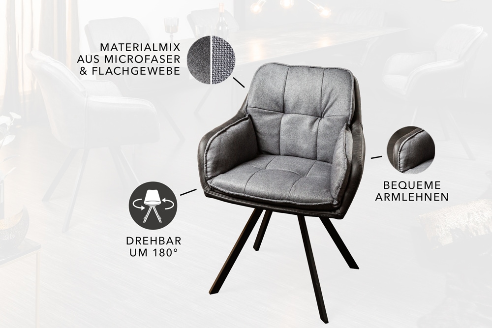 Drehbarer Design Stuhl MR. LOUNGER anthrazit grau Microfaser Flachgewebe mit Armlehne