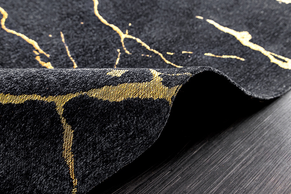 Design Teppich MARBLE 240x160cm schwarz gold Marmor-Optik Flachgewebe » Jetzt kaufen
