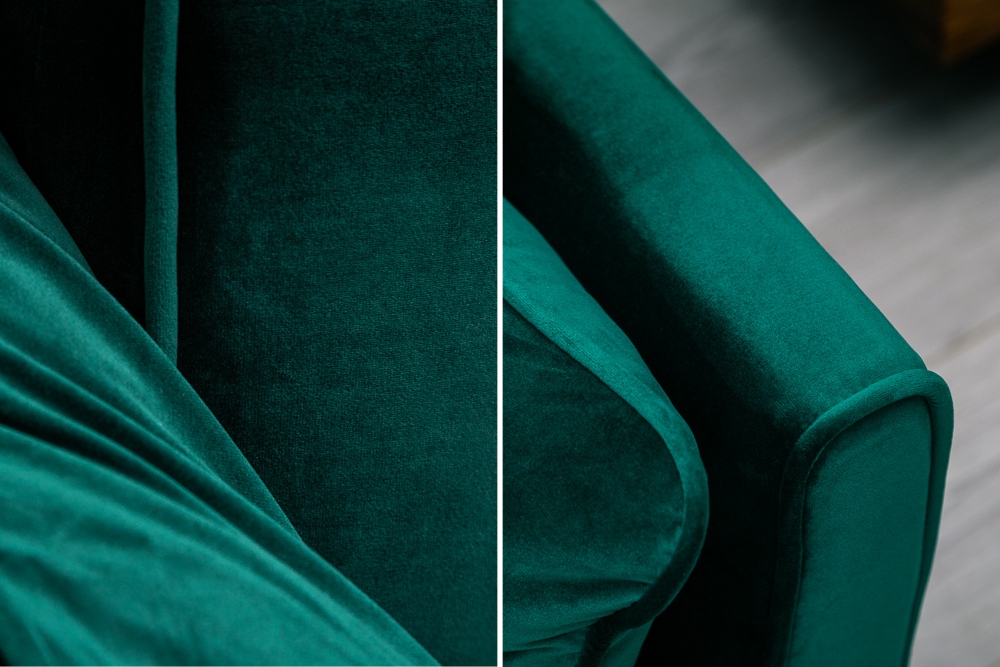 Retro Schlafsofa DIVANI 220cm smaragdgrün Samt 3-Sitzer mit Bettfunktion